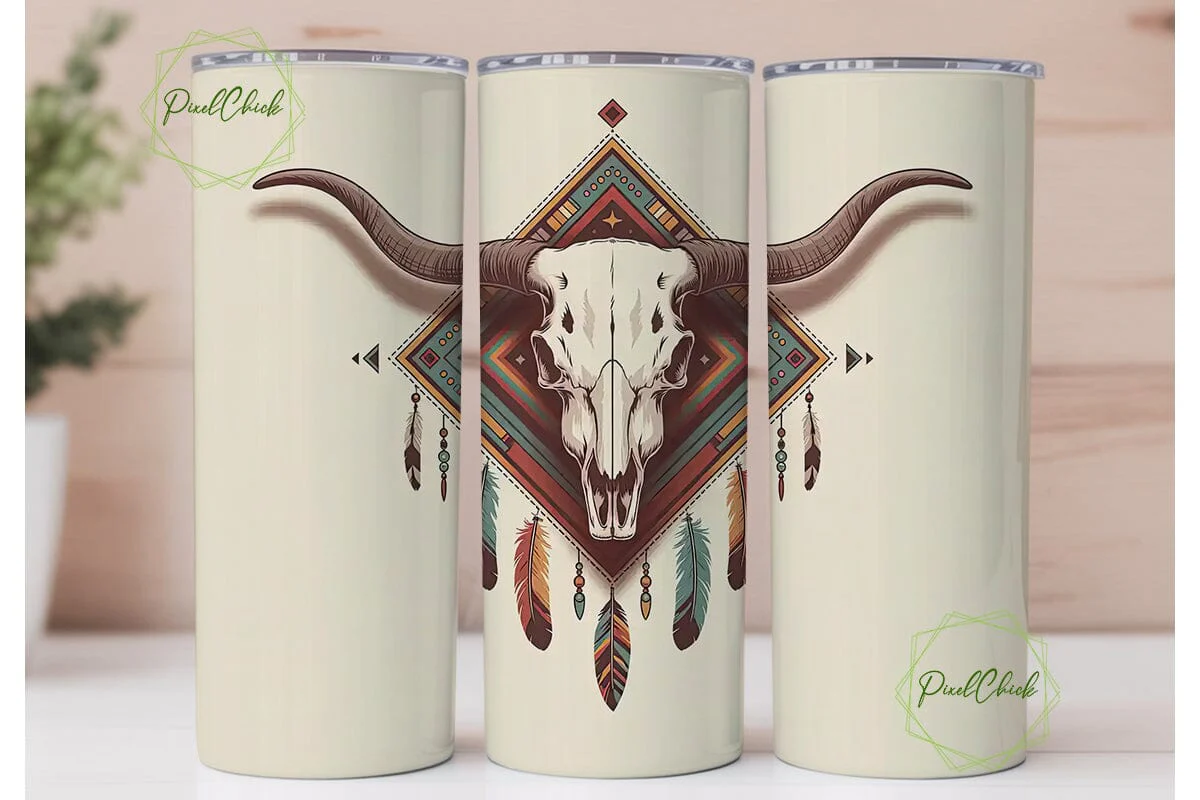 Boho Longhorn Skull 20oz Tumbler Wrap