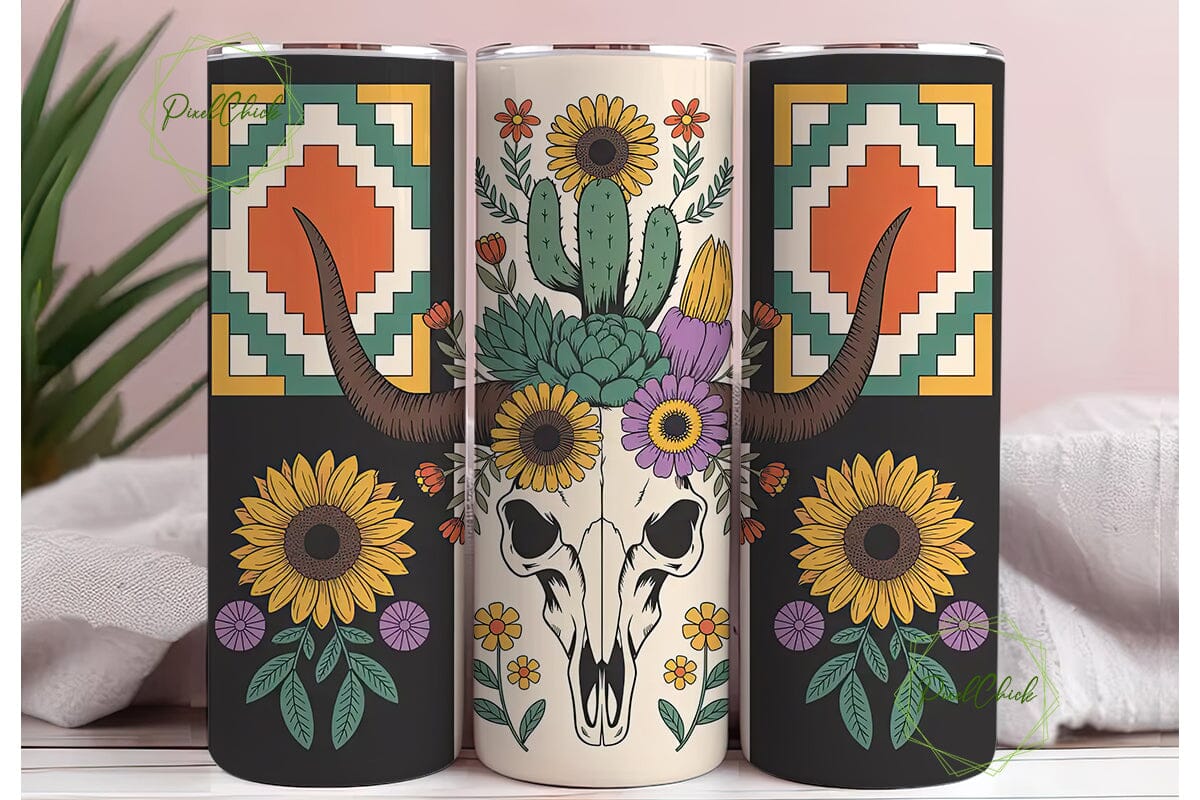 Boho Skull & Floral 20oz Tumbler Wrap - Image 3