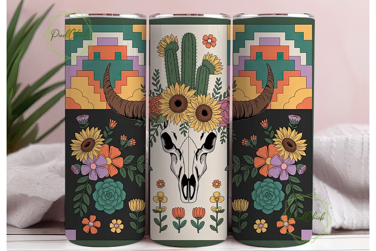 Boho Skull & Floral 20oz Tumbler Wrap - Image 3