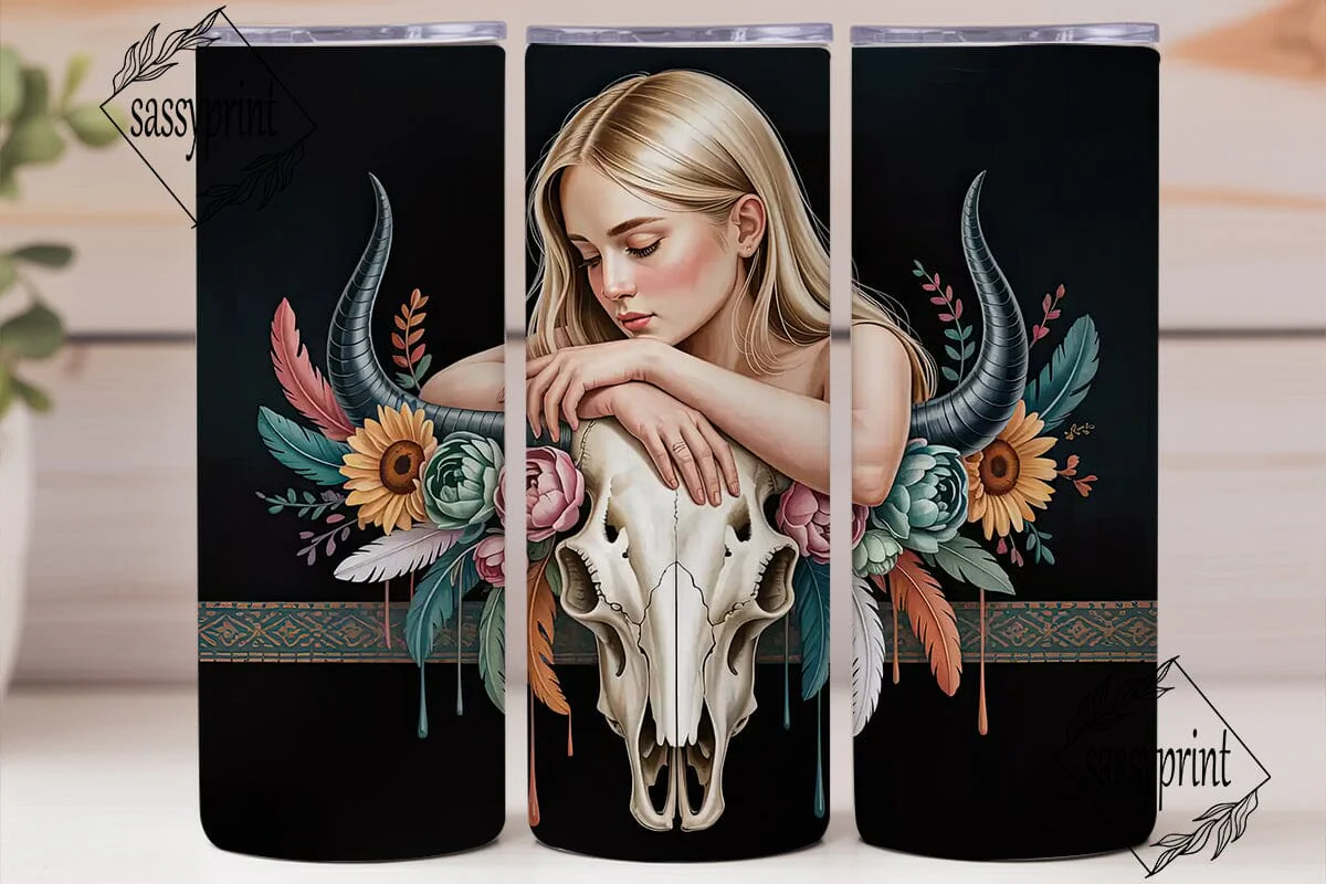 Boho Skull Girl 20oz Tumbler Wrap - Image 2