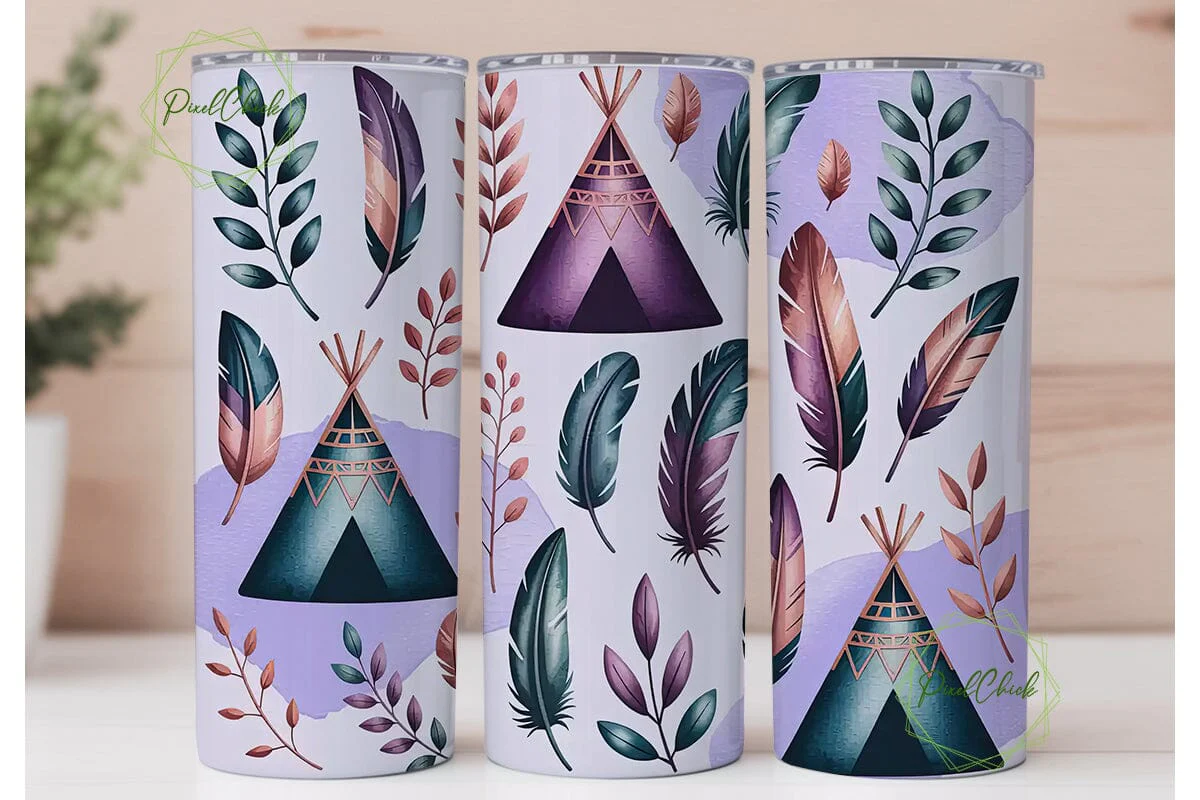 Boho Teepee & Feathers 20oz Tumbler Wrap