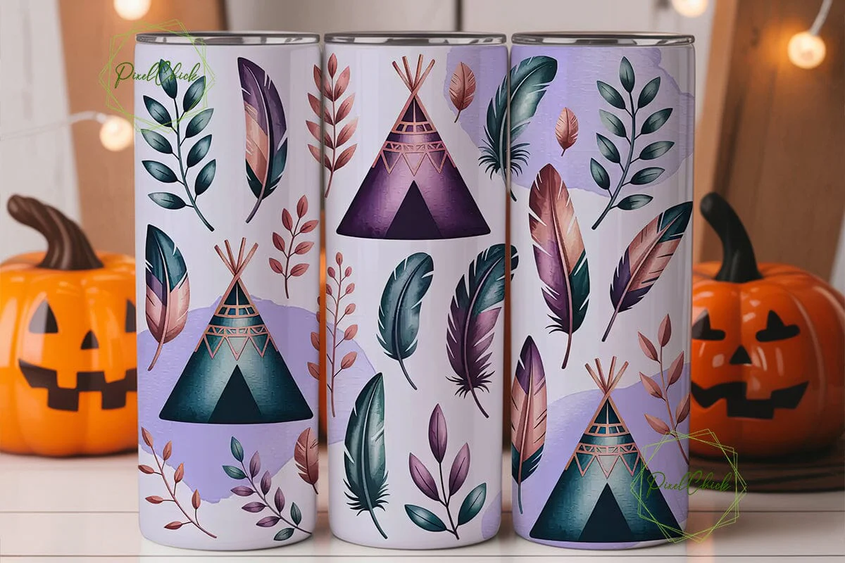 Boho Teepee & Feathers 20oz Tumbler Wrap - Image 2