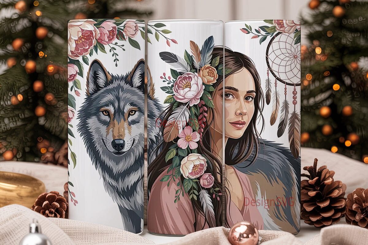 Boho Wolf & Dreamcatcher Tumbler Wrap - Image 2
