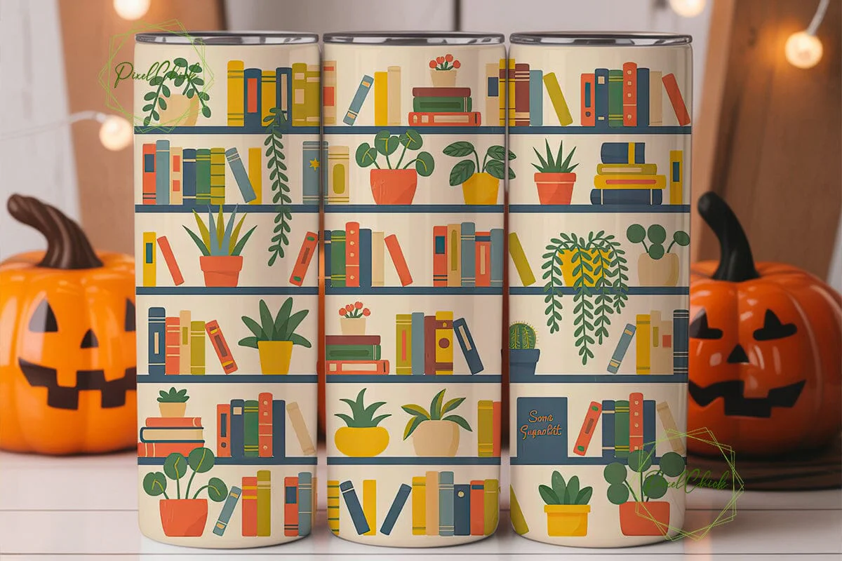 Bookshelf and Plants 20oz Tumbler Wrap - Image 2
