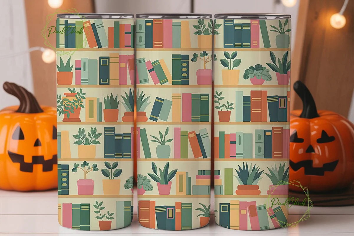 Bookshelf & Plants 20oz Tumbler Wrap - Image 2