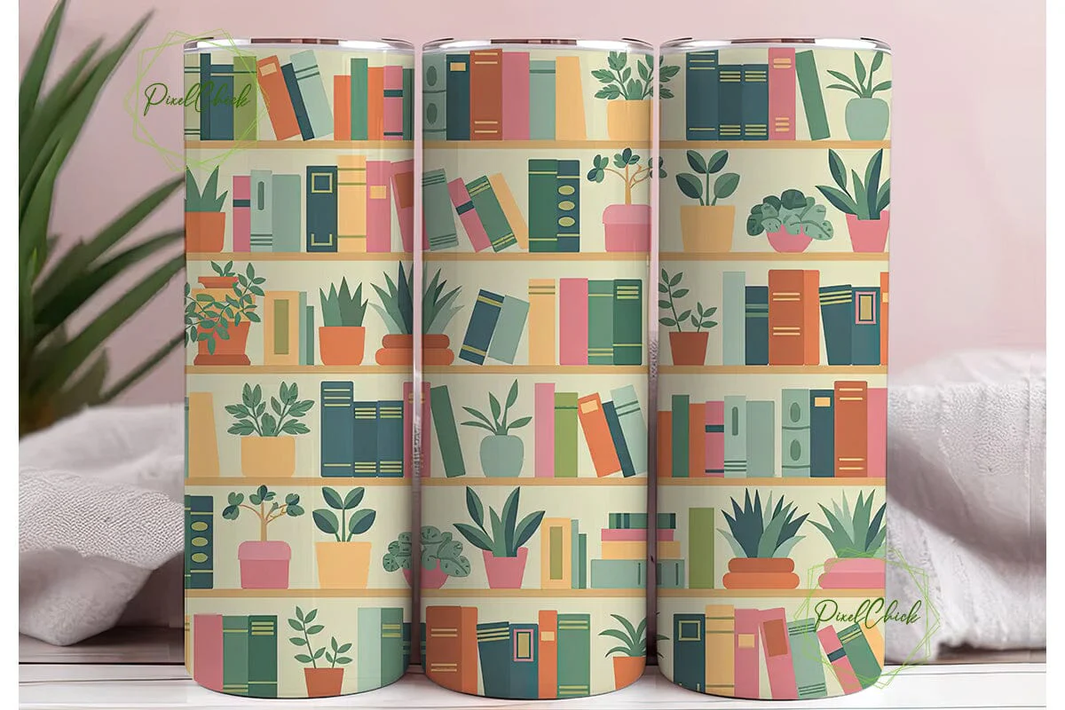 Bookshelf & Plants 20oz Tumbler Wrap - Image 3