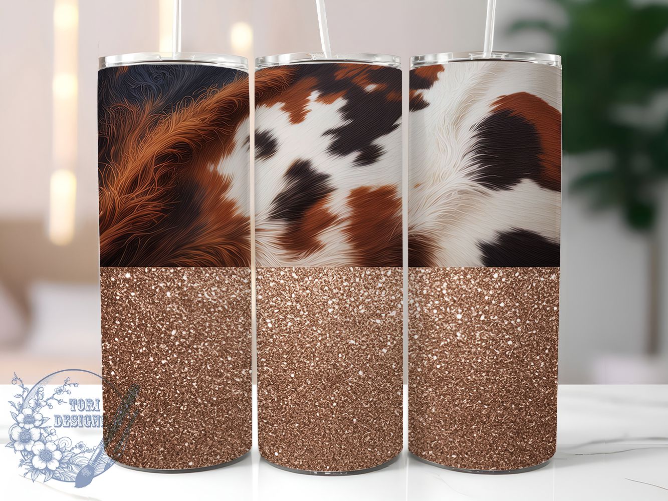 Brown Glitter Horse Tumbler, Brown Glitter, Western Style, Rustic Theme, Animal Pattern, 20Oz Tumbler, Sublimation Wrap