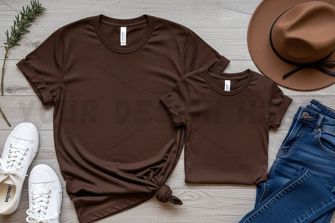 Brown t-shirt mockup design with casual accessories