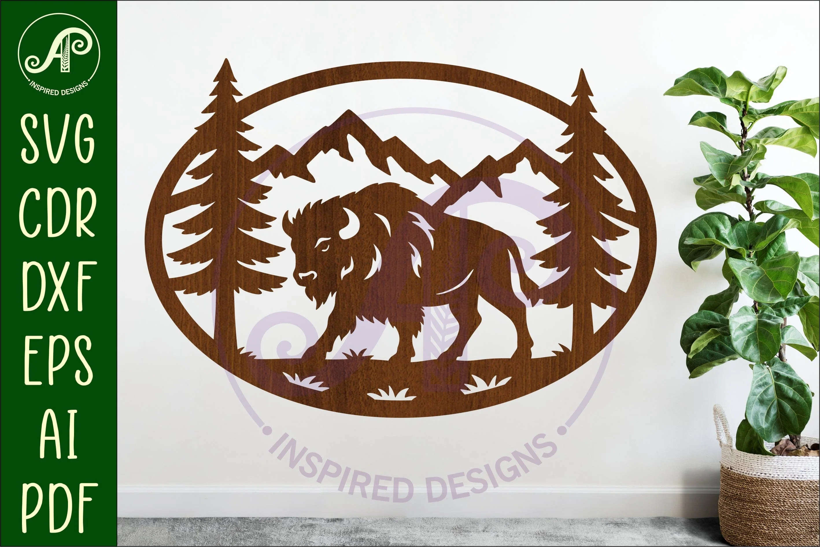 Buffalo mountain scene Oval wall sign laser cut file
