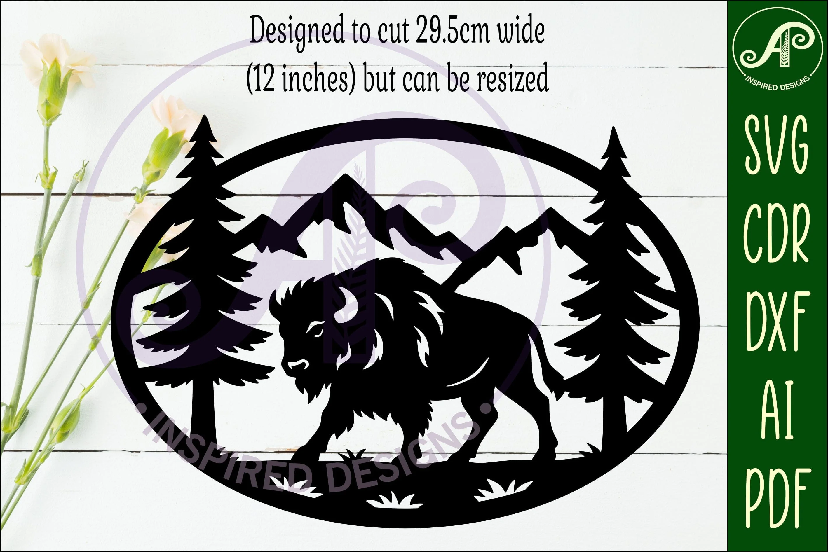 Buffalo mountain scene Oval wall sign laser cut file - Image 2
