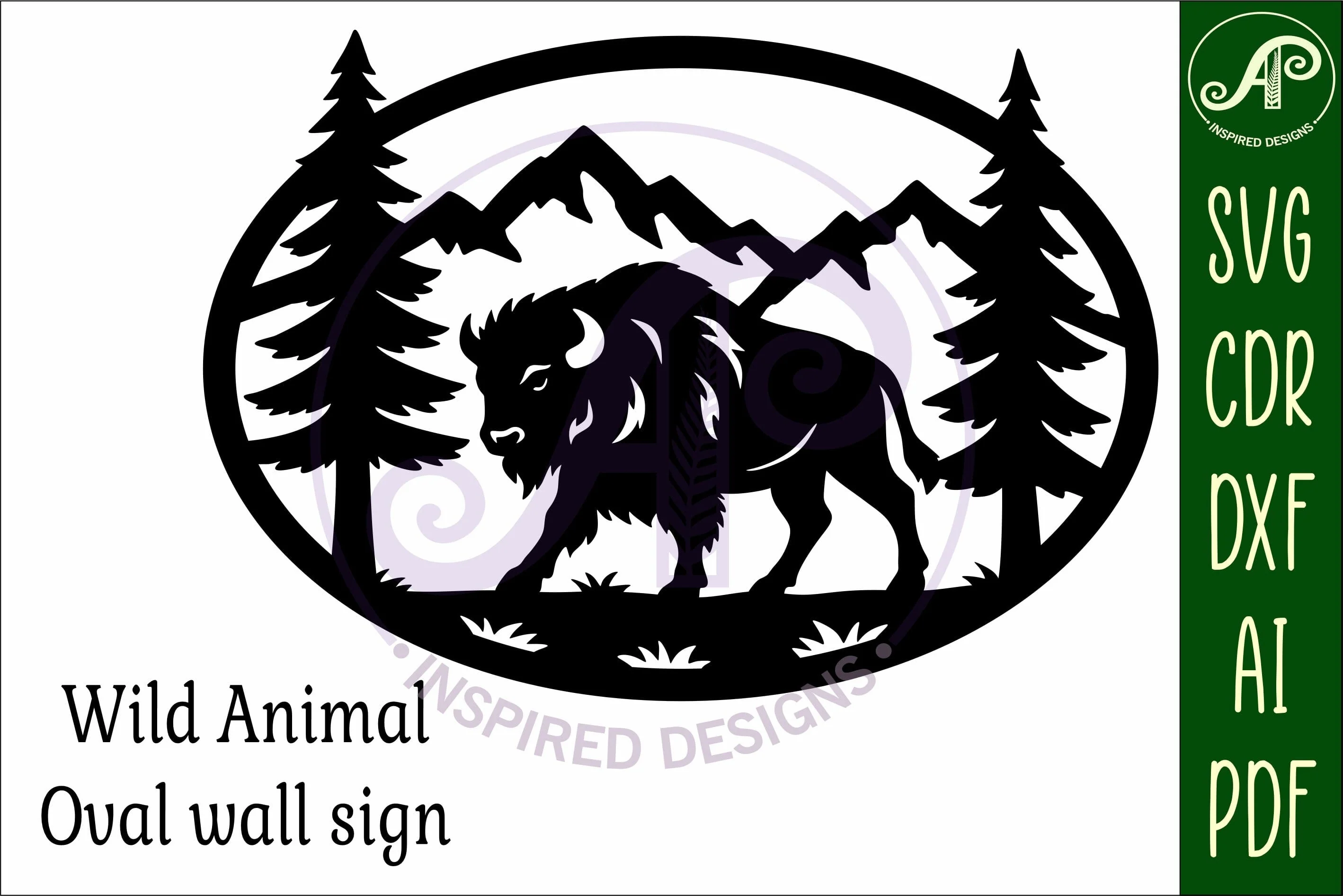 Buffalo mountain scene Oval wall sign laser cut file - Image 4