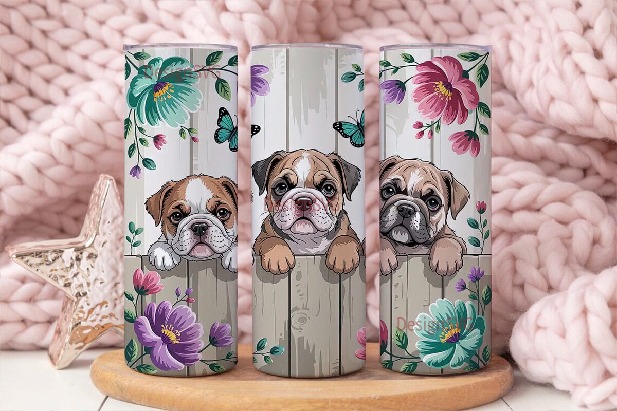 Bulldog Puppies & Flowers Tumbler Wrap