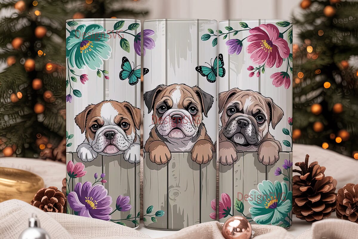 Bulldog Puppies & Flowers Tumbler Wrap - Image 2