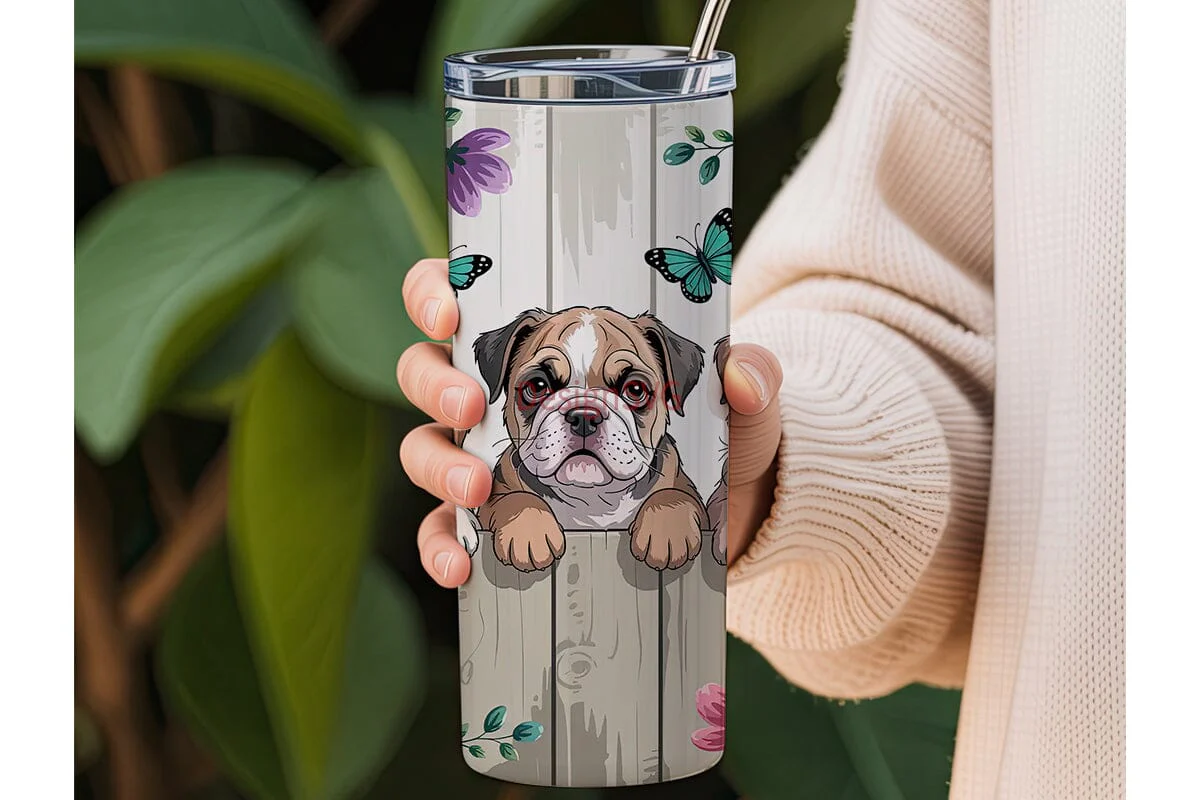 Bulldog Puppies & Flowers Tumbler Wrap - Image 3