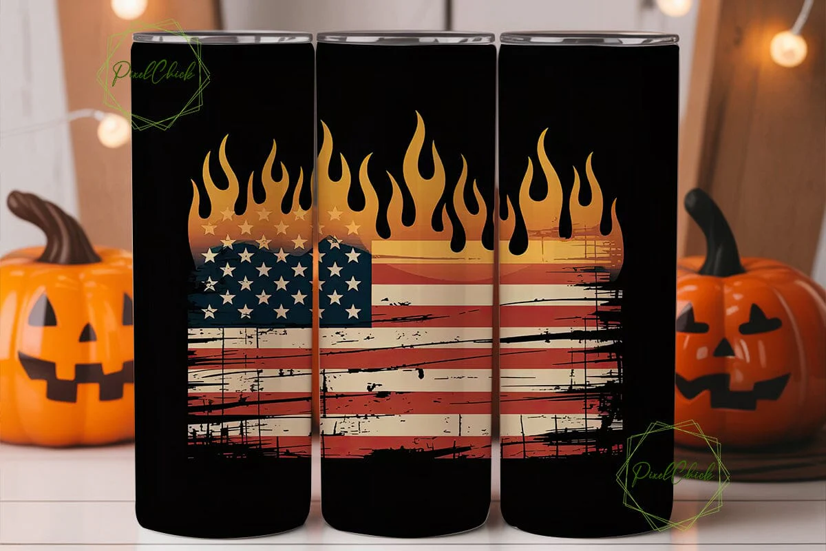 Burning American Flag 20oz Tumbler Wrap - Image 3