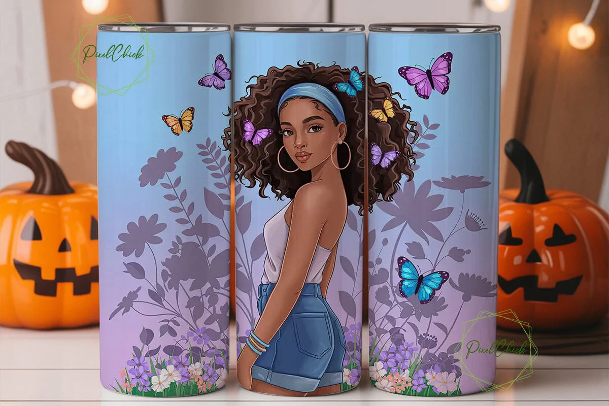 Butterfly Afro Girl 20oz Tumbler Wrap - Image 2