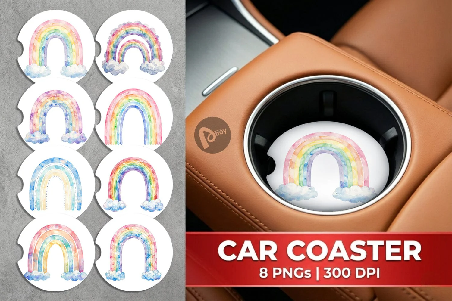 Car Coaster Pastel Nursery Rainbow