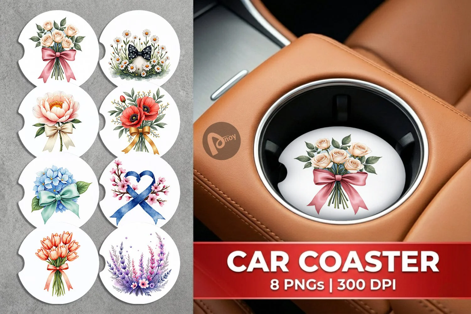 Car Coaster Vintage Floral Bow