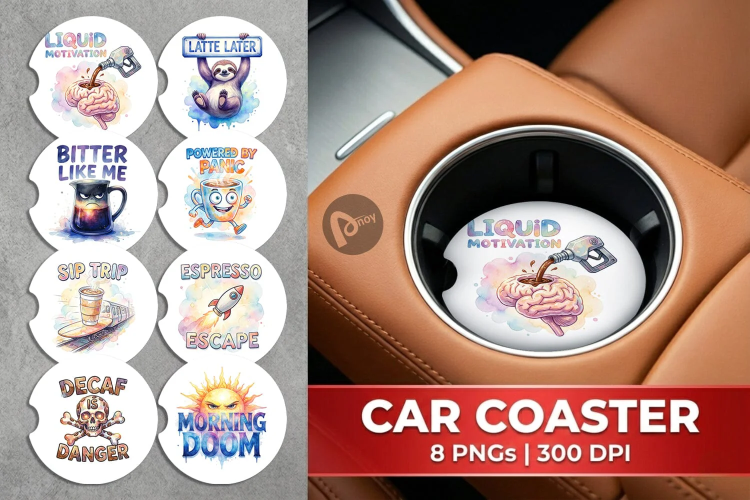 Car Coaster Watercolor Funny Sarcastic Coffee Art