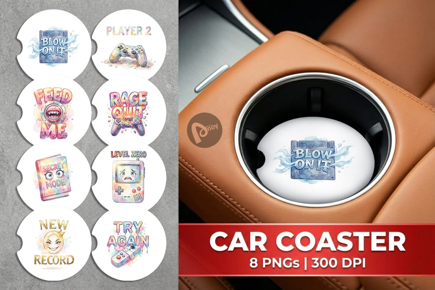 Car Coaster Watercolor Sarcastic Retro Gaming Quotes