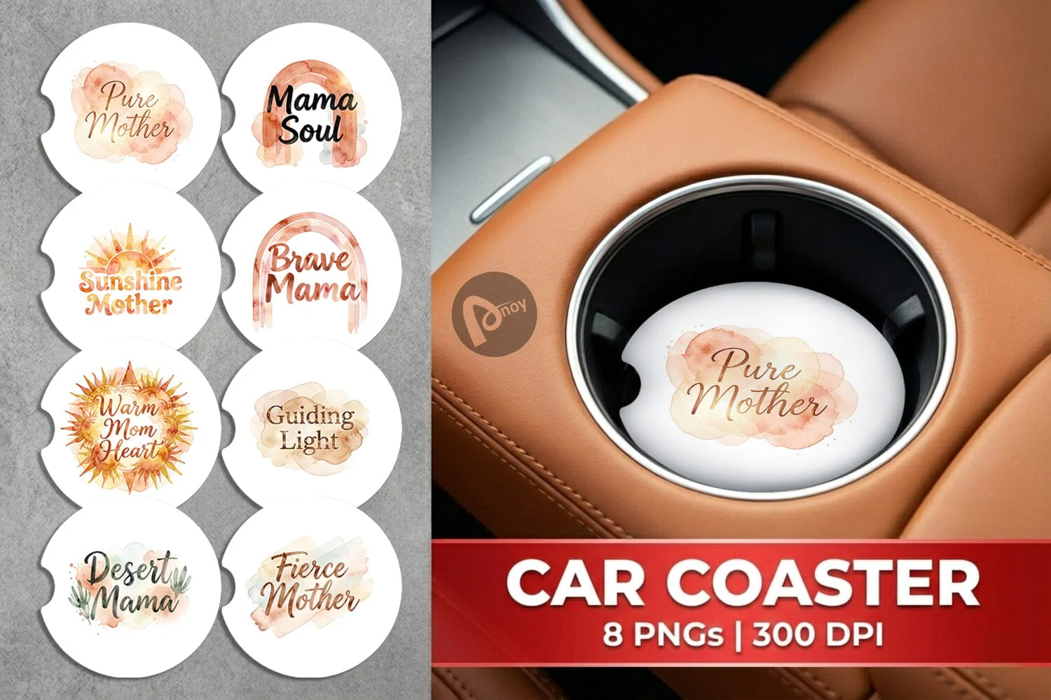 Car Coaster Watercolor Terracotta Boho Abstract Mom Quotes