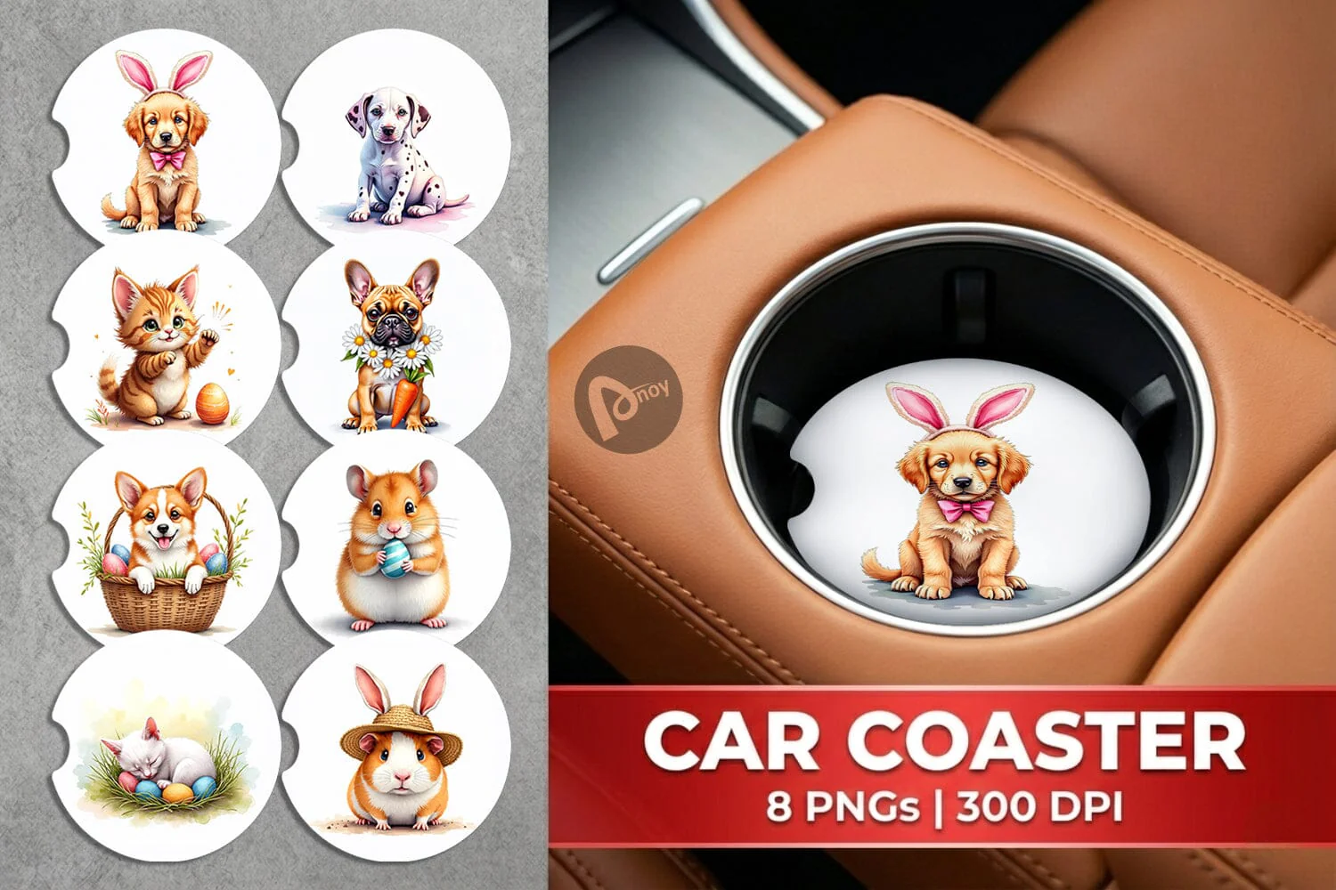 Car Coaster Whimsical Easter Pets