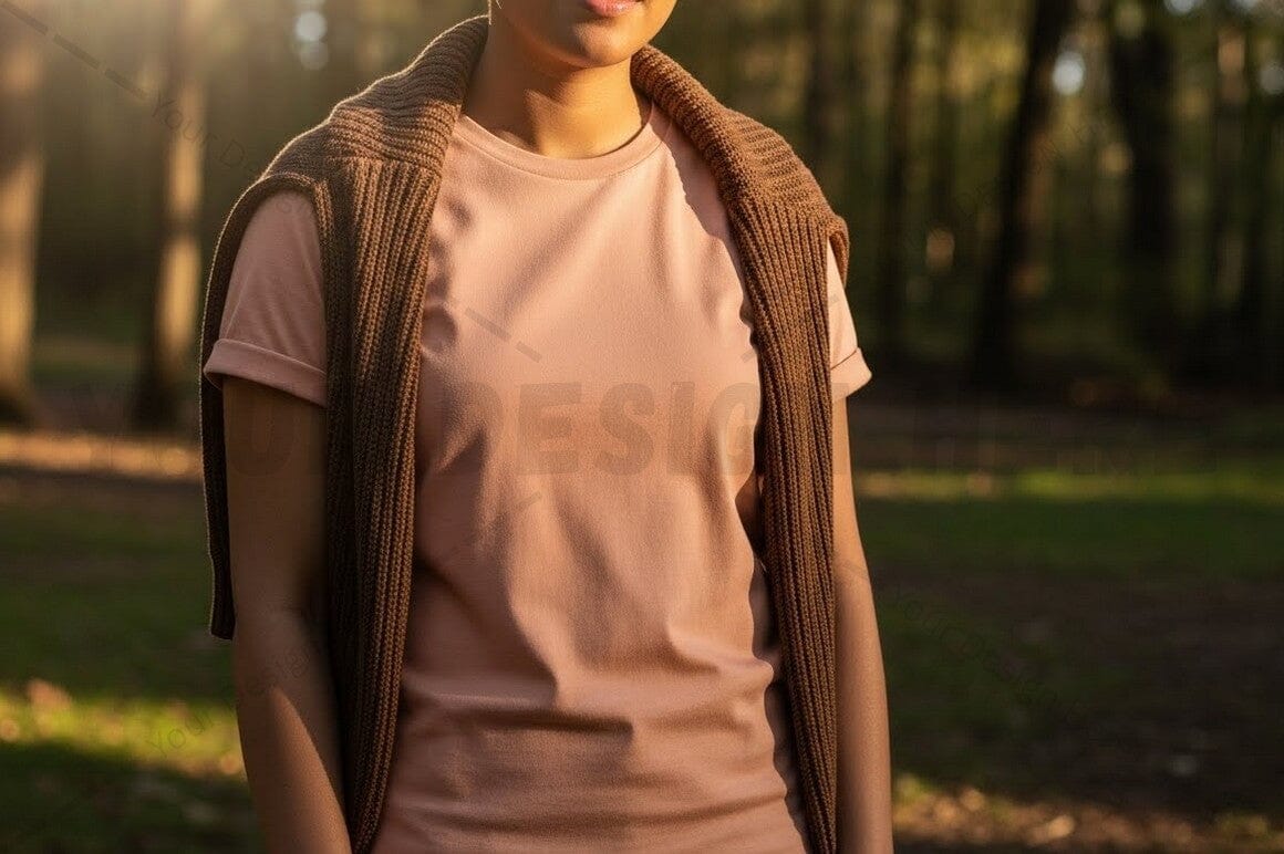 Casual t-shirt mockup design in natural setting