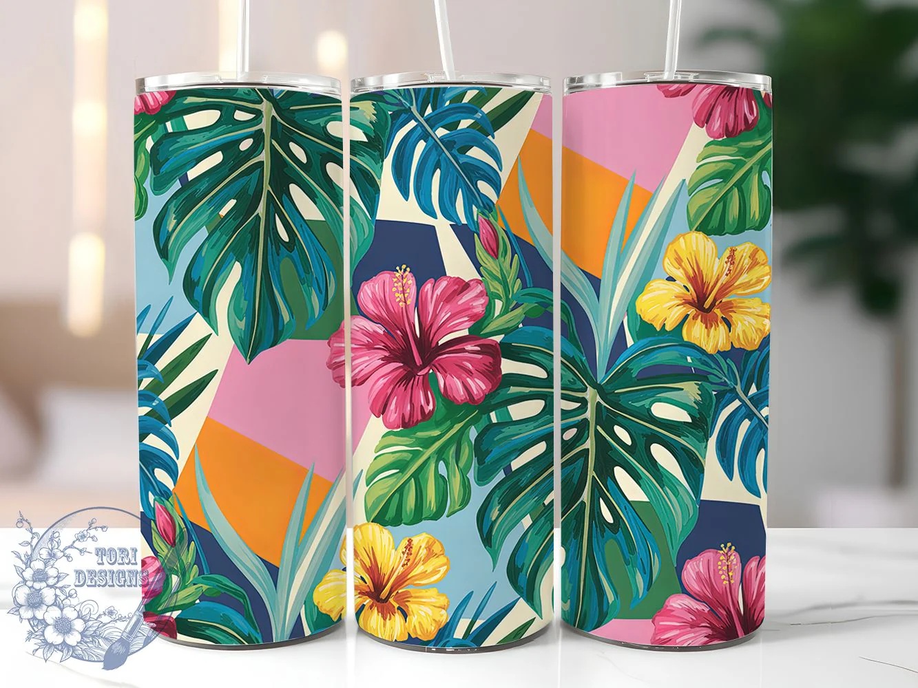 Colorful Monstera Botanical Tumbler, Indoor Garden Tumbler, Colorful Botanical Wrap, Artistic Plant Wrap, Museum Quality Wrap, Sublimation Design, Trendy Gift Idea