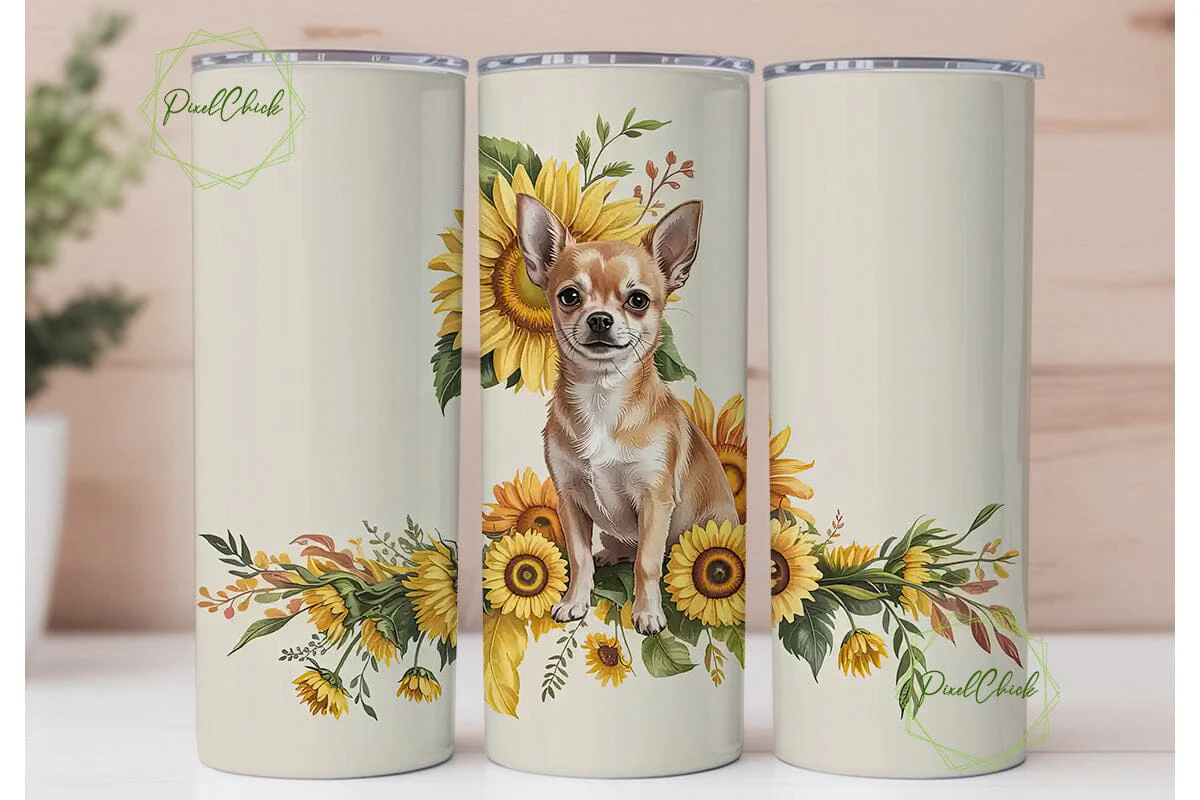 Chihuahua Sunflower 20oz Tumbler Wrap - Image 2