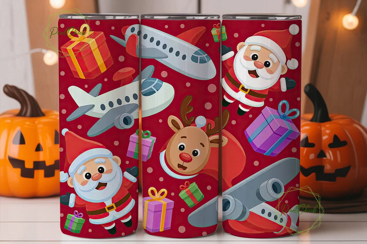 Christmas Airplane Tumbler Wrap - Image 2