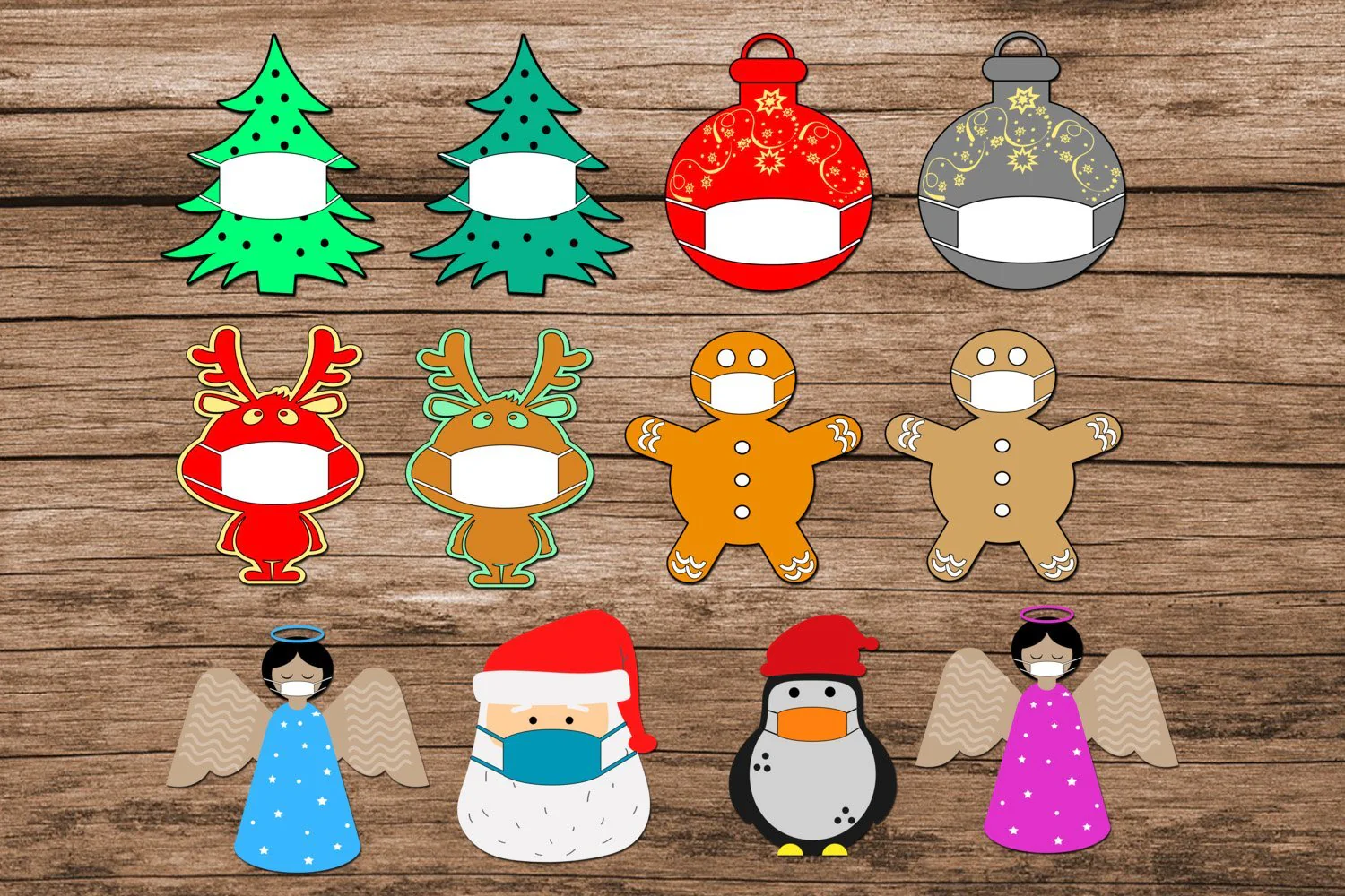 Christmas COVID Clipart Set- Christmas Clipart Face Masks - Image 2