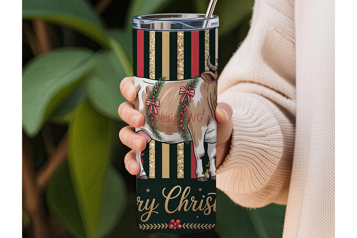Christmas Cow 20oz Tumbler Wrap - Image 3