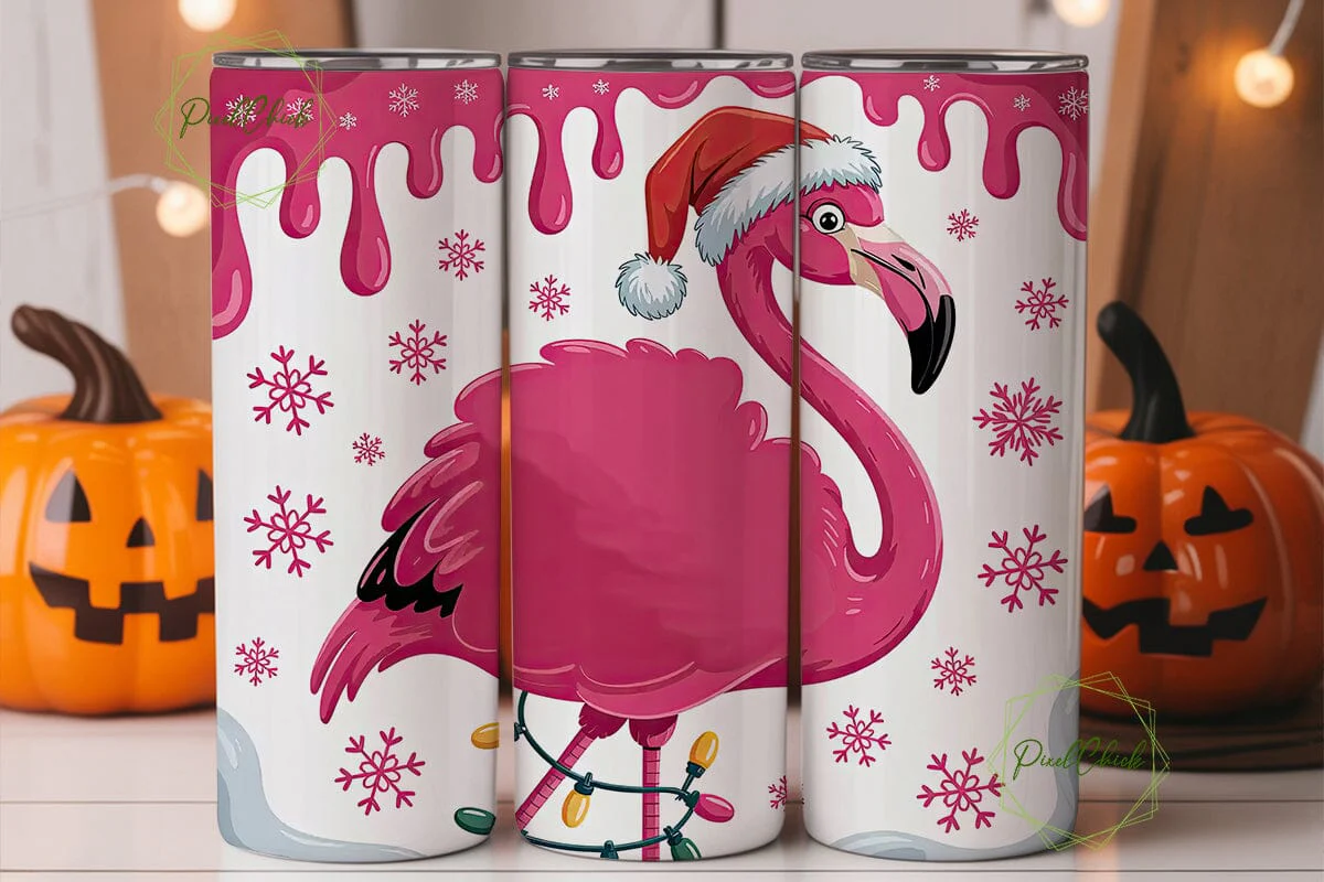 Christmas Flamingo 20oz Tumbler Wrap - Image 3