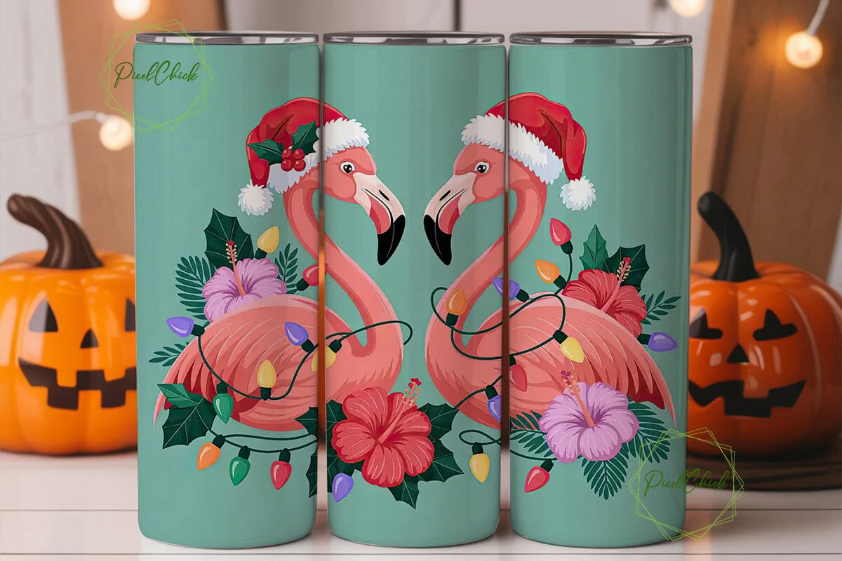 Christmas Flamingo Tumbler Wrap - Image 2