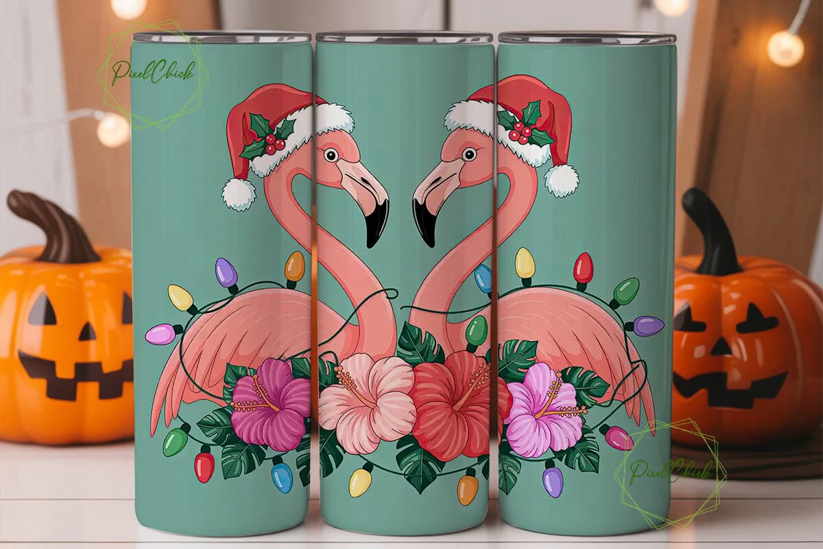 Christmas Flamingo Tumbler Wrap - Image 2