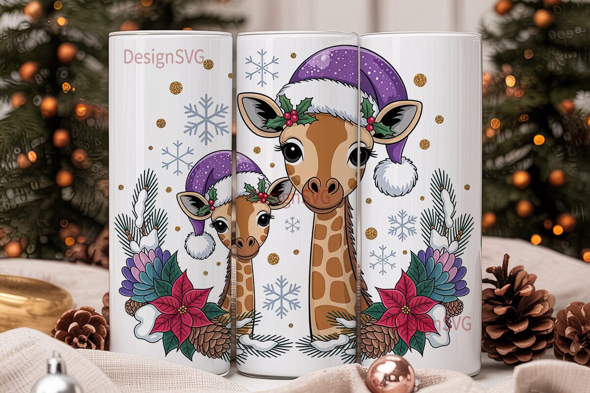 Christmas Giraffe 20oz Tumbler Wrap - Image 2