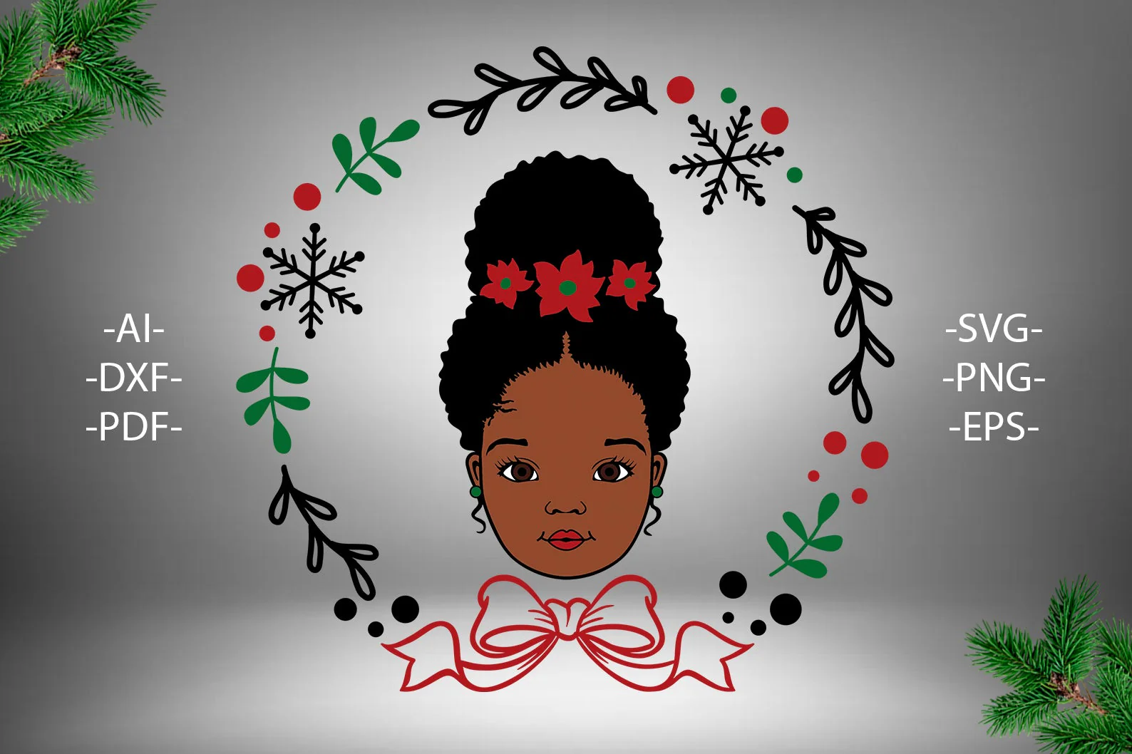 Christmas girl Svg, Afro Girl Svg, Peekaboo Girl Svg, New Year 2022 Svg, Girl head, Wreath Svg, Christmas Shirt Svg, Svg Cut files - Image 3