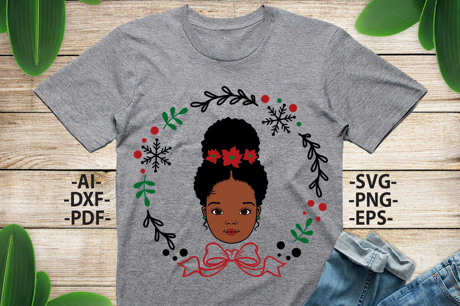 Christmas girl Svg, Afro Girl Svg, Peekaboo Girl Svg, New Year 2022 Svg, Girl head, Wreath Svg, Christmas Shirt Svg, Svg Cut files - Image 4