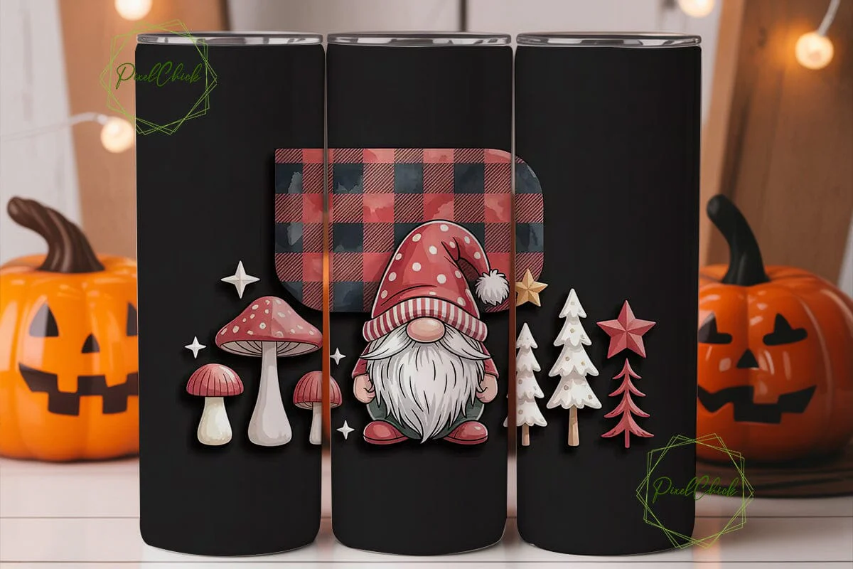 Christmas Gnome Buffalo Plaid Tumbler - Image 3