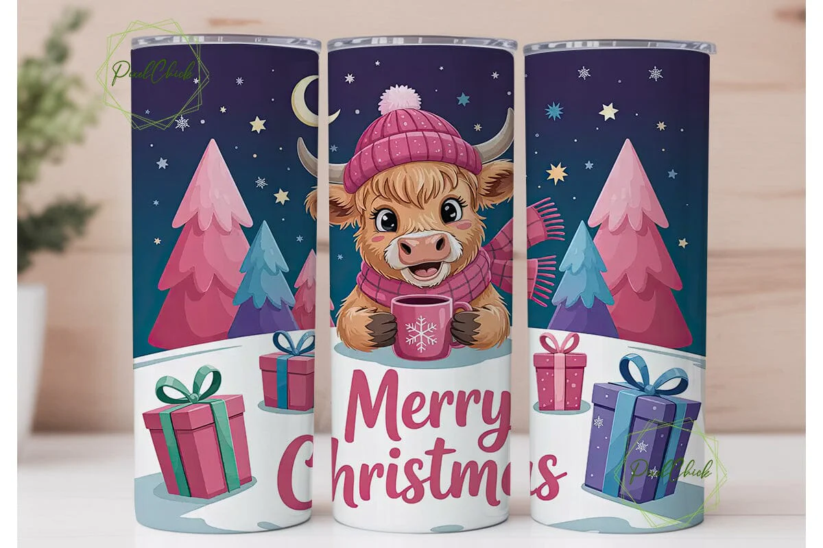 Christmas Highland Cow 20oz Tumbler Wrap
