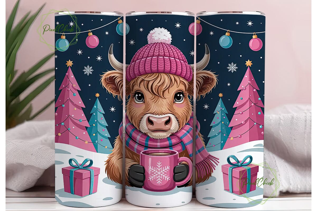 Christmas Highland Cow 20oz Tumbler Wrap - Image 3
