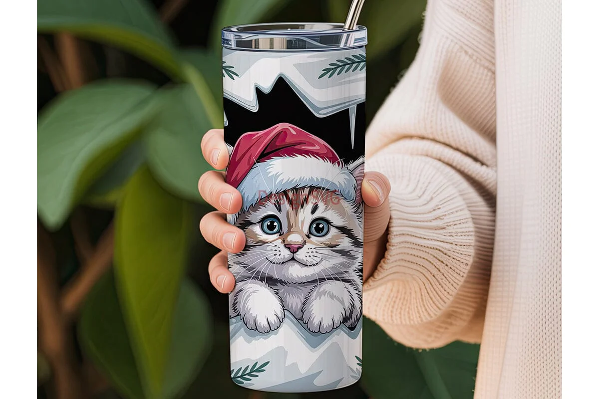 Christmas Kitten 20oz Tumbler Wrap - Image 3