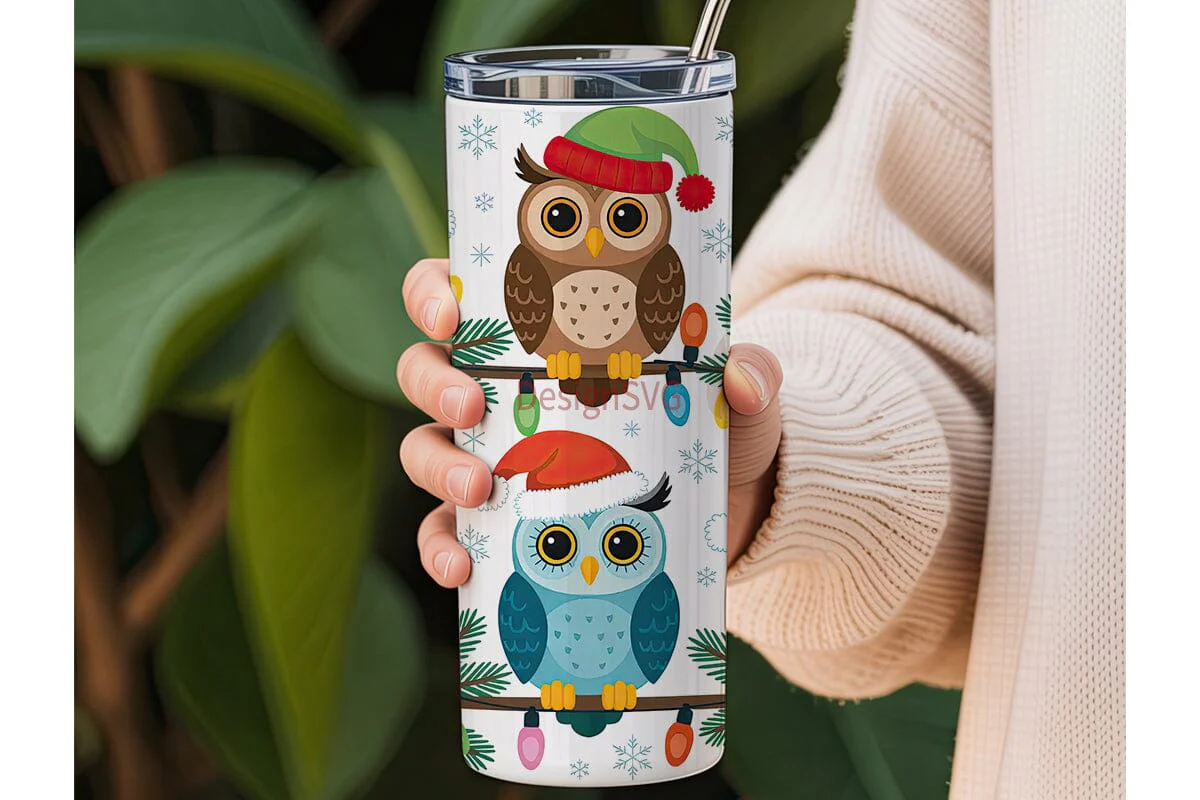Christmas Owls 20oz Tumbler Wrap - Image 3