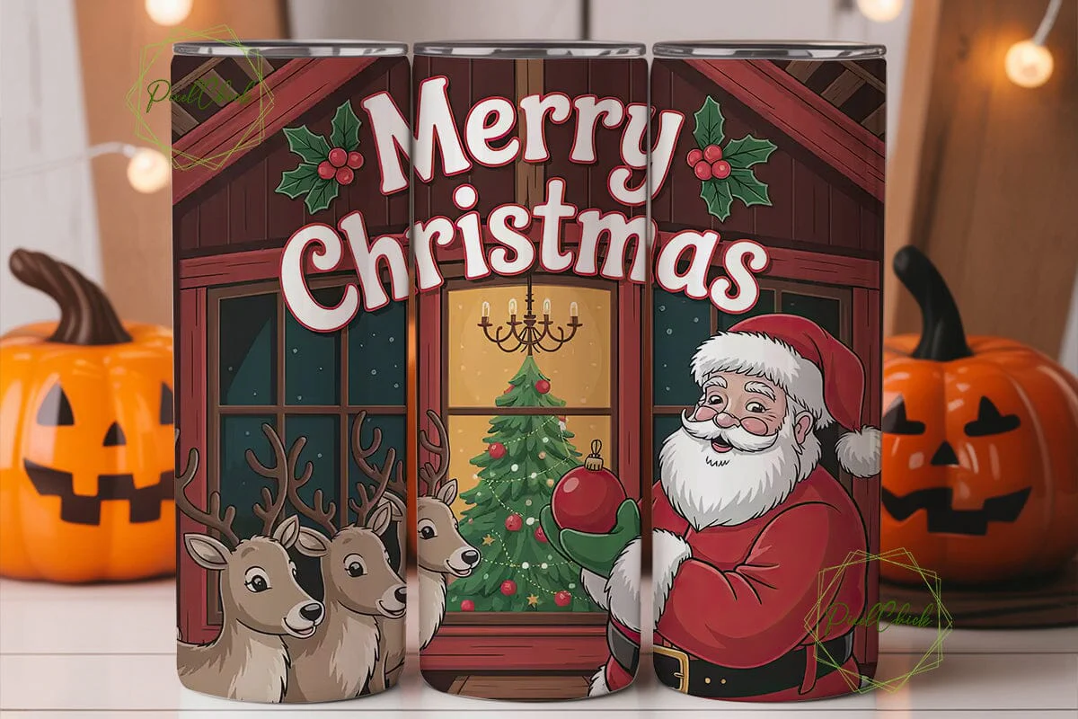 Christmas Santa & Reindeer 20oz Tumbler - Image 2