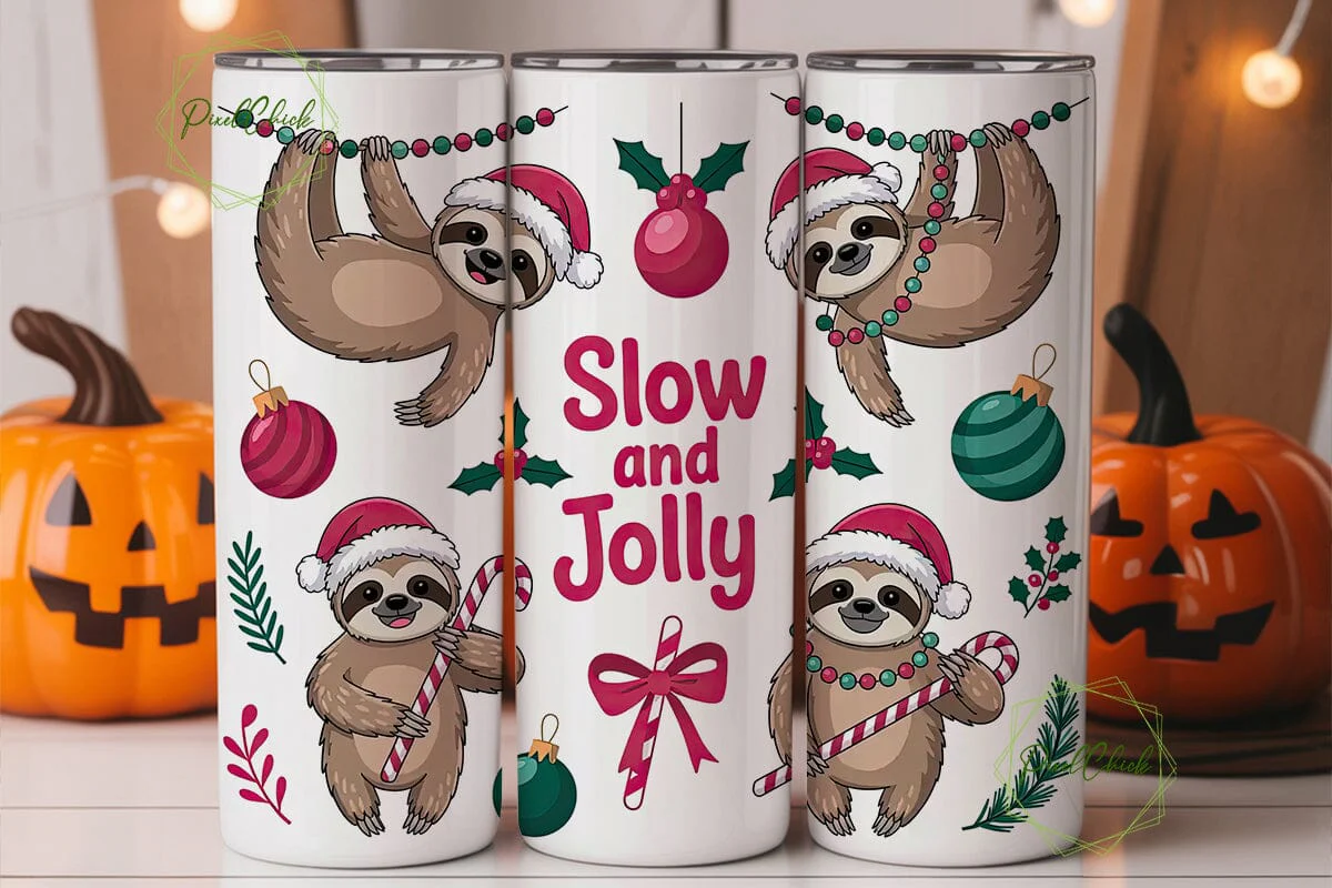 Christmas Sloth 20oz Tumbler Wrap - Image 2