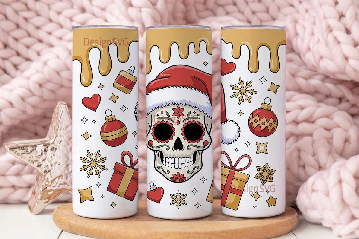 Christmas Sugar Skull 20oz Tumbler Wrap