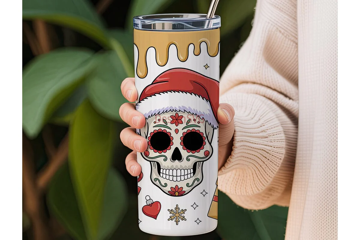 Christmas Sugar Skull 20oz Tumbler Wrap - Image 3