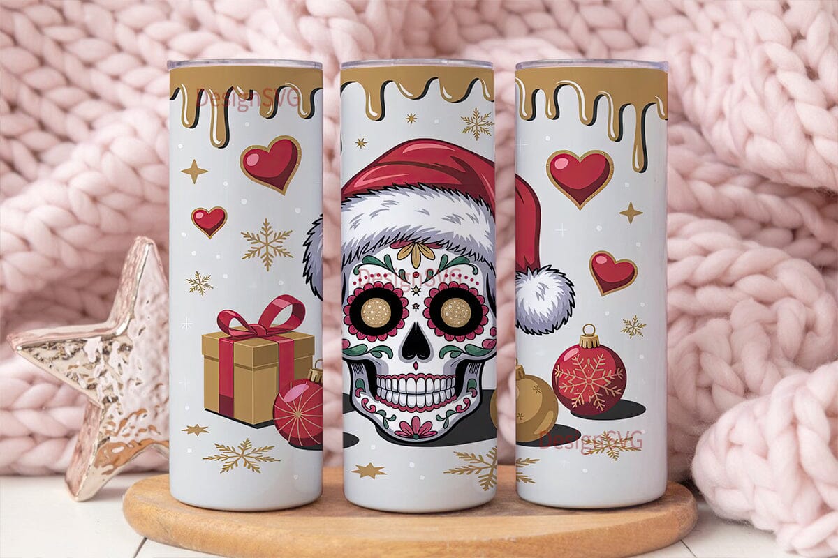Christmas Sugar Skull 20oz Tumbler Wrap