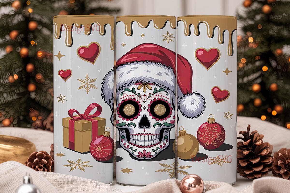 Christmas Sugar Skull 20oz Tumbler Wrap - Image 2