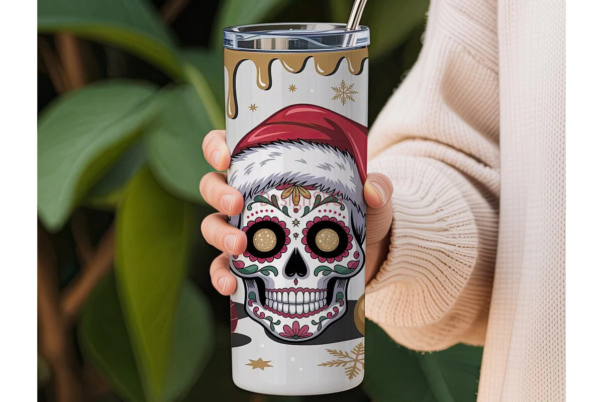Christmas Sugar Skull 20oz Tumbler Wrap - Image 3